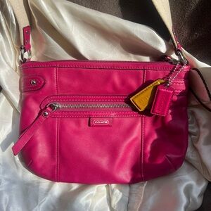 Coach Swingback Hot Pink leather. Canvas straps.